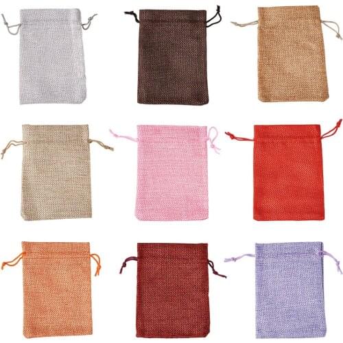 100pcs Burlap Packing Pouches Drawstring Bags 3.7x5.3" Gift Bag Jute Packing Storage Jewelry Pouches Sacks for Wedding Party