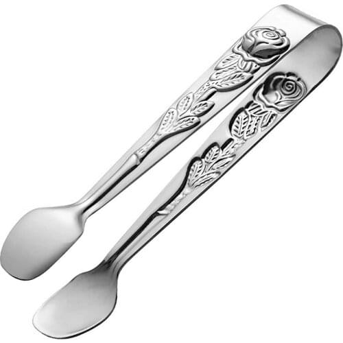 Stainless Steel Mini Food Tongs Rose Pattern Tweezers Clip Lemon Slices With Ice Cubes JA55