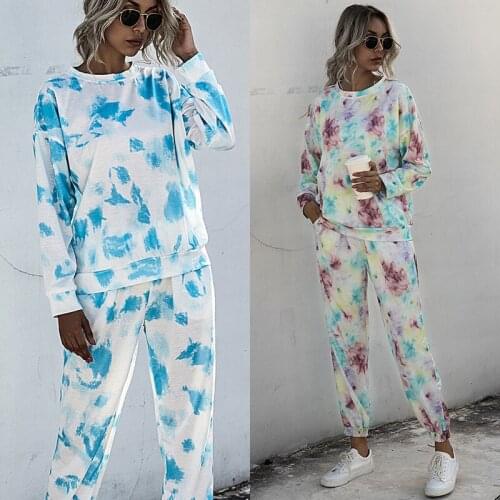 Fashion casual short-sleeved pajamas set womens pajamas top shorts fashion womens pajamas set tie-dye casual short-sleeved paj