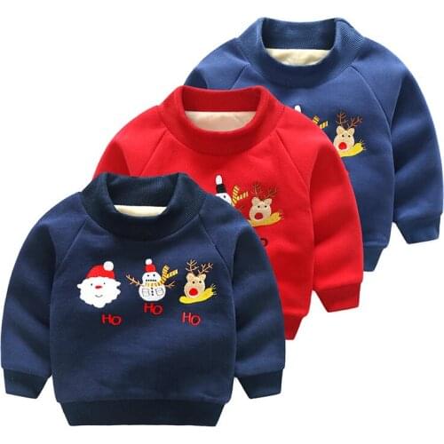 Fashion Winter Children Kids Boys Girls Christmas Snowman moose Sweater baby Plus Velvet Thick Sweatshirts Warm Tops