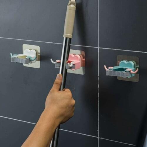 Punch-free Wall Mounted mop rack hook sticky bathroom Storage rack hook wall hanging mop Bathroom Suction Hanging Household Tool