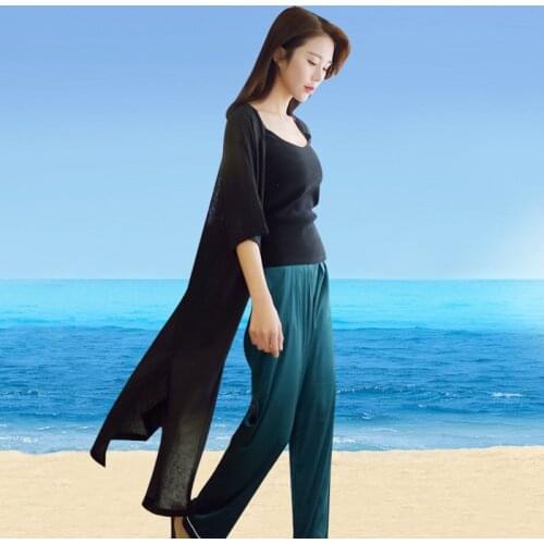 2021 new product extra long loose large size five-point sleeve beach knitted cardigan bat beach vacation sun protection jacket