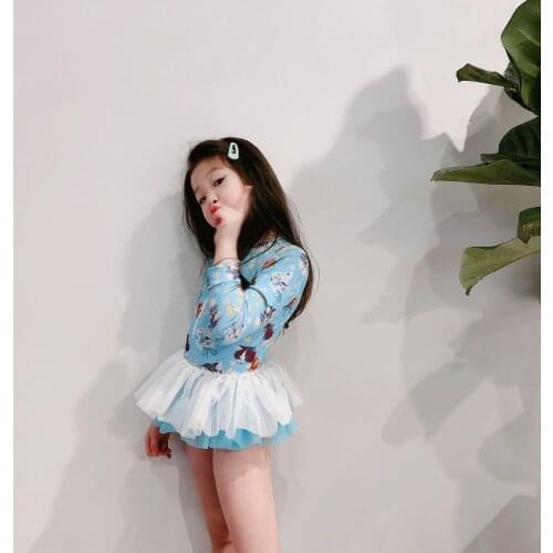 New Fashion Childrens swimwear Kids Girl ins new cat Unicorn long sleeve one piece sun protection swimsuit beach cloth YZ20017