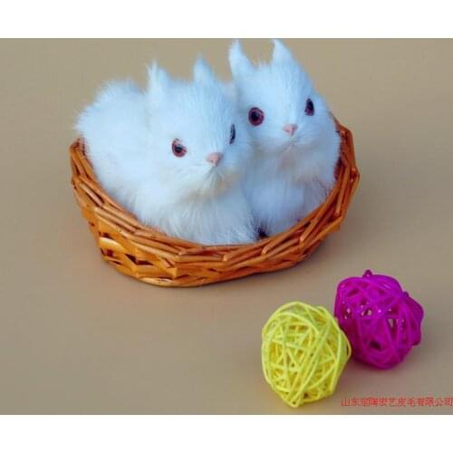 A pair of cute simulation rabbit toys polyethylene & furs handicraft rabbit dolls in a basket about 11x7cm 008