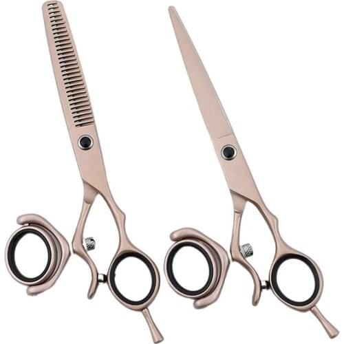 6 Inch Rose Gold Professional Salon Japanese Stainless Steel Cutting Thinning Barber Hair Scissors Swivel