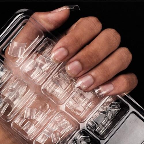 2021 NEW Full Coverage Transparent Square Short Nails Half Cover False Nails French Acrylic Salon Art Gel UV Fake Tip