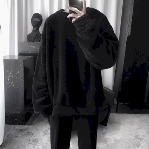 Plush Couple Round Neck Pullover sweatshirt Male Student Korean version Loose Autumn Winter Models Plus Velvet Thick Coat Jacket