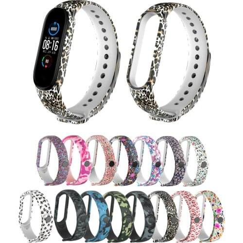 Painted Flowers For Xiaomi Mi Band 5 Sport Strap Watch Silicone Wrist Strap For Xiaomi Mi Band 5 Bracelet For Miband 5 Strap