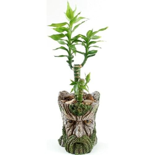 Retro Old Man Face Statue Flower Pot Resin Planter with Drain Holes Container Without Plants for Decorative Gardening