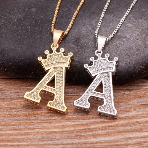 Luxury A-Z 26 Initials Name Necklace Gold/Silver Letters Pendant Alphabets Fashion Crown Choker Jewelry Fine Birthday Party Gift