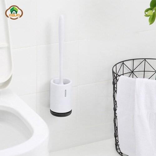 MSJO Silicone Toilet Brush Wall Holder Black Murale Brosse Toilette Bathroom Cleaning Stand Brush For Toilet Cleaner Wc Borstel