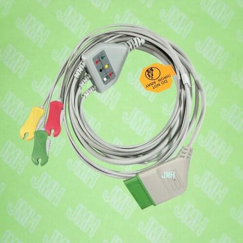 Compatible with 12pin Nihon Kohden ECG Machine the one-piece 3 lead cable and clip leadwire,IEC or AHA
