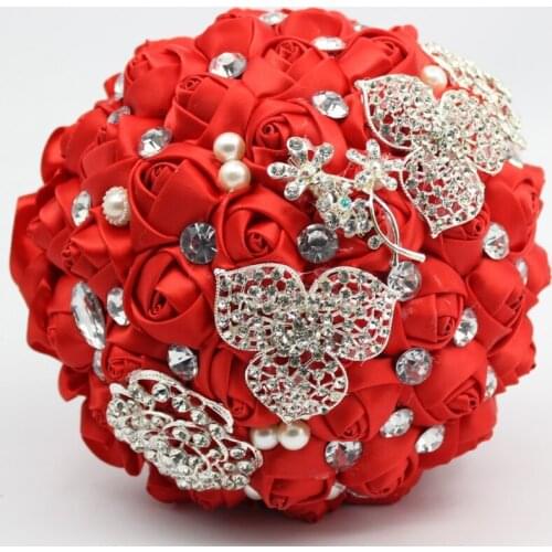 Handmade High Quality Silk Wedding Flower Customize White Ivory Purple Blue Color Accept Bridal Bridesmaid Bride Red Bouquets