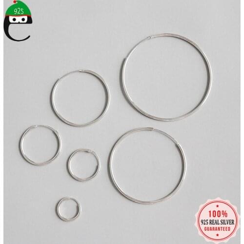 Trustdavis 100% 925 Solid Sterling Sliver Round Hoop Earrings 10 15 20 30 40 50mm Ear Piercing Tragus Helix Cartilage ED235
