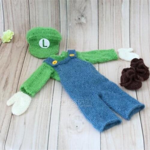 Knit Baby Boy Cap Clothes Crochet Baby Outfits Newborn Photography Props Crochet Newborn Romper Hat Set Overall Baby Pants