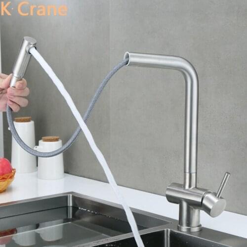 Pull Out Kitchen Faucet Hot Cold Water Mixer Tap Stainless Steel Deck Mounted Grifo 360 Degree Rotatable Sink Crane Torneiras