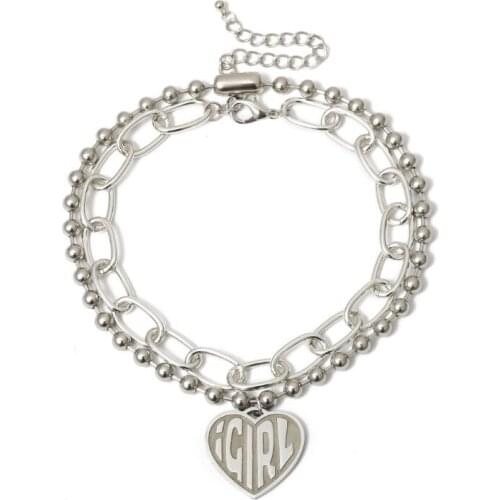 667E Female Symbol Girls Cool Crush Ball Chain Layer Choker Devil Girl Heart Pendant Necklace Women Gothic Streetwear Jewelry