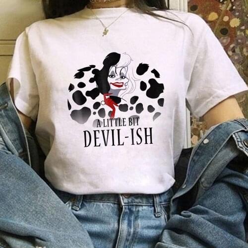 Disney Dalmatians Cruella A Little Bit Graphic T Shirt Women Casual Harajuku Tee Summer Female T-shirt Clothes