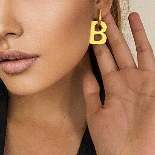 Thick Letter B Dangle Earrings for Women Bold Gold Color Geometrical Initial Hanging Earrings