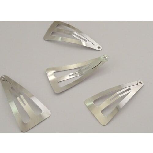 50PCS 5.0cm Silver Triangle Metal Snap Clips for women barrette hair clip for side hair Lead free Nickle free