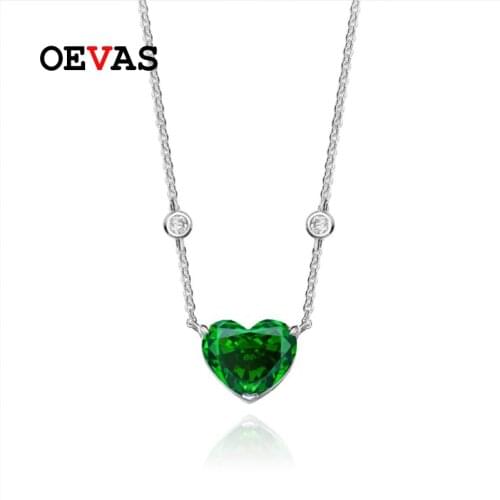 OEVAS 100% 925 Sterling Silver 10*12mm Emerald High Carbon Diamond Ice Flower Cut Pendant Necklace For Women Party Fine Jewelry