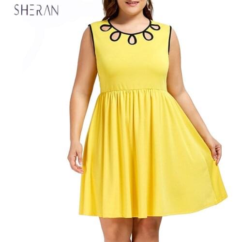 Summer Dress 2018 Women O-neck New Solid Color Sleeveless Round Neck Hollow Fat Sister Girl Dresses Plus Sizes 5xl Party Dresses