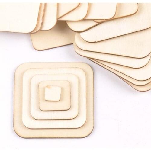 Mix 50pcs Square Unfinished Wooden Slices Crafts Wood DIY Home Decor Accessories Handmade Scrapbooking 10/20/30/40/50mm m1889