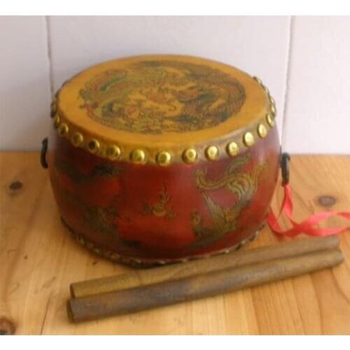 10.6"Vintage Chinese Dragon Style Rosewood Leather Drum Percussion (Low War Drum