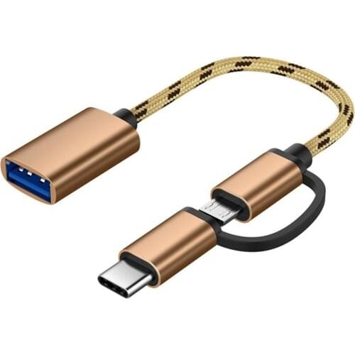 2 in 1 Type-C Male + Micro USB Male To USB 3.0 Female Interface Cable OTG Adapter Fast transfer date Cable For Android Samsung