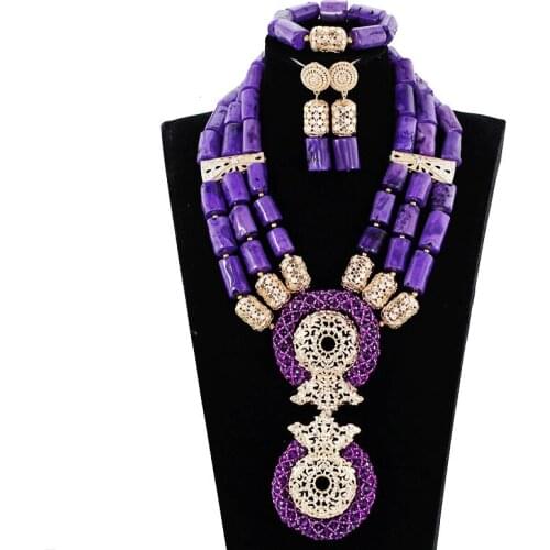 2017 Coral Purple Wedding Coral Beads Nigerian Jewelry Set African Traditional Wedding Coral Costume Women Jewelry Set ABH573
