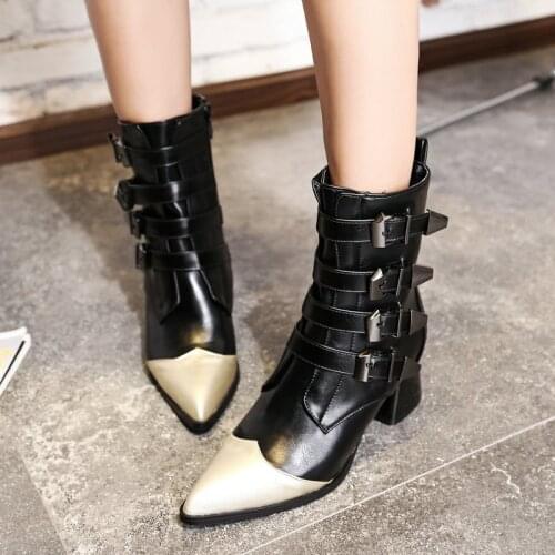 2021 Large Size 34-48 Ankle Boots Sexy Square High Heels Pointed Toe Black Gray Ladies Shoes Autumn Winter Fashion Women Boots