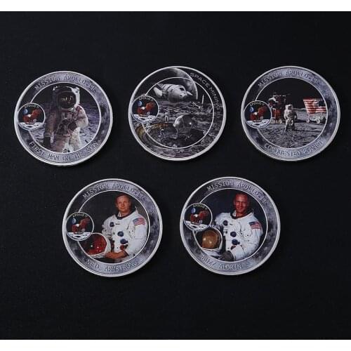 5pcs/lot American Apollo Silver Plated Coin For The Earth to The Moon The First Step coins Souvenirs