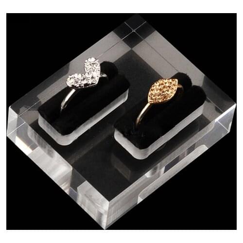 Acrylic Wedding Double Rings Jewelry Display Stand Luxury High Gloss Engagement Lovers Couple Rings Holder Organizer Rack Case