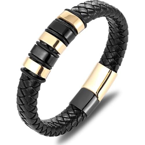 New Punk Men Women Jewelry Leather Bracelet Braided Handmade Charm Stainless Steel Magnetic Clasp Bracelets & Bangles Male Gift