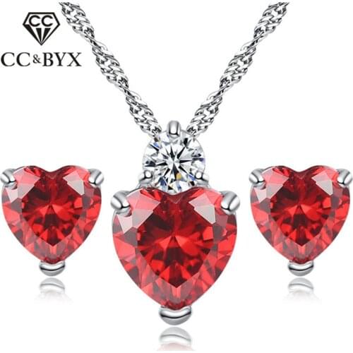 CC Sets Jewelry For Women Heart Cubic Zirconia Classic Simple Necklaces Pendants Stud Earrings Set Bridal Wedding Bijoux CCAS203