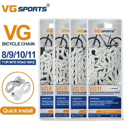 VG Sports Bicycle Chain 6 7 8 9 10 11 12 Speed Road Mountain Bike Parts Variable Bike Chain MTB Chains 116L silver Missing Link