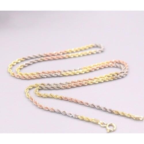 Pure 18K Multi-Tone Gold Chain Lucky 2mm Hollow Twisted Rope Necklace 20inch / 3g Stamped AU750 For Woman Gift