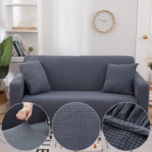 Plaid Corn Fleece Dark Gray Sofa Cover For Living Room Solid Color All-inclusive Modern Elastic Corner Couch Slipcover 45012