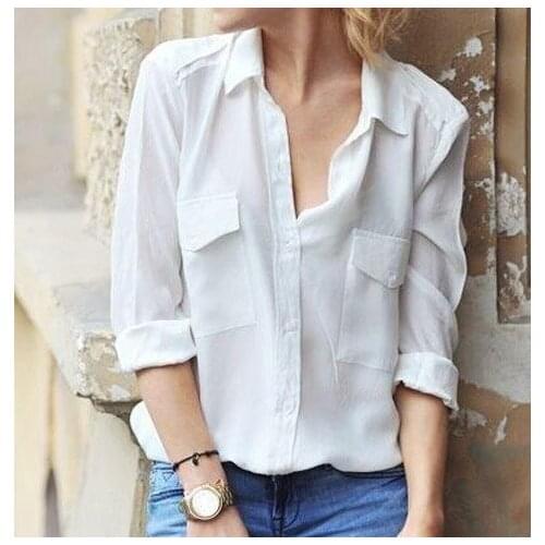 Elfbop Women Silk Simple Solid Color Long Sleeve Blouse Shirt - Ladies Basic Style Shirt Top