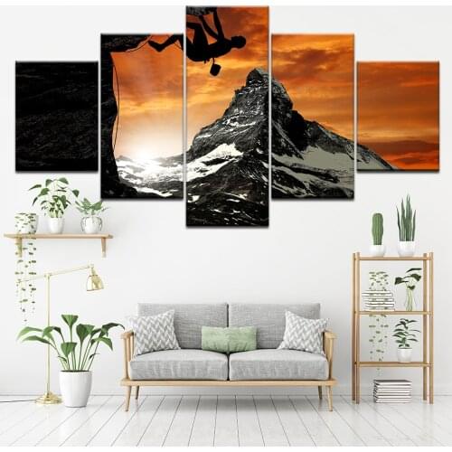 Canvas Prints Pictures Wall Art Framework Home Decor 5 Panels Extreme sport Rock Climbing Paintings Sunset Landscape Posters