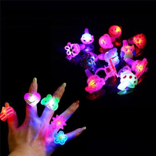 DUTRIEUX 5pcs Random Cute Flashing Rings Luminous Toys for Kids Cartoon Led Light Finger Glowing Toys Baby Girl Birthday Gift