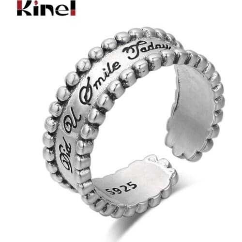 Kinel S925 Sterling Silver Jewelry Retro Personality Adjustable Temperament Ring Open Creative Couple letter Rings for women