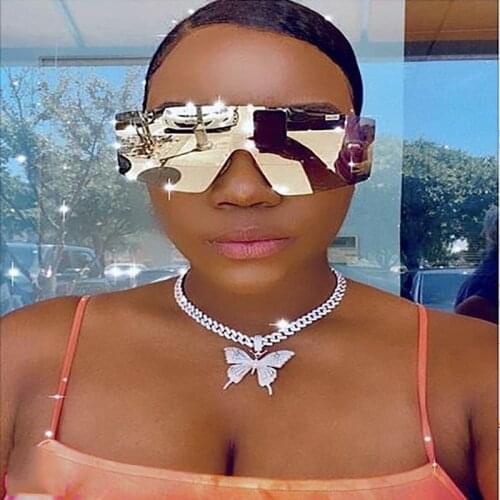 Iced Out Bling CZ Miami Cuban Chain Link Chain Butterfly Pendant Necklace For Women Men Charm Choker Necklace Hip Hop Jewelry