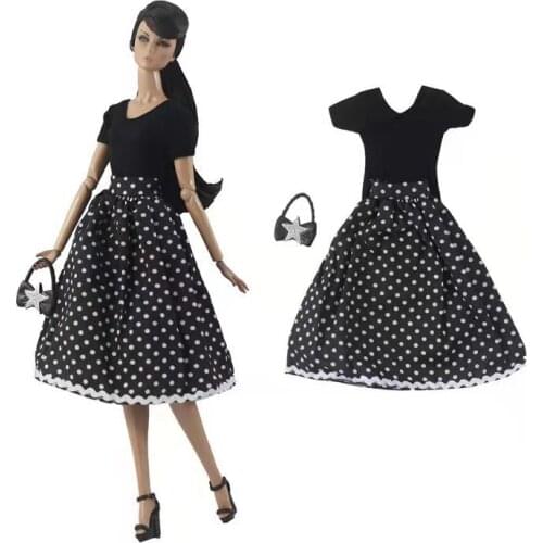 Fashion Black Dotted Polka Dresses For Barbie Clothes Princess Party Gown Ballet Dress Outfits 1/6 BJD Dolls Accessories Kid Toy