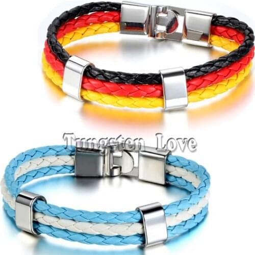 World Cup German Argentina Flag Mens leather Multilayer Braided Bracelets 3 Strands Rope Bangles pulseira couro