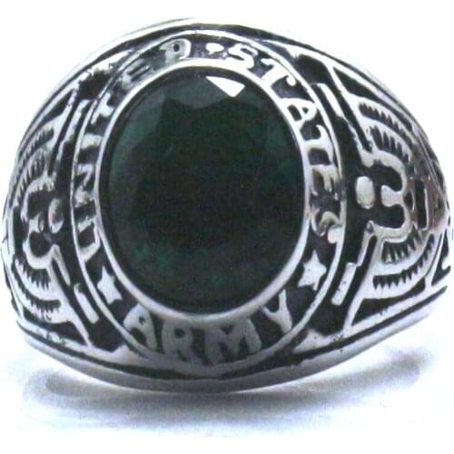 Newest Men Boy 316L Stainless Steel Cool United States Army Green Stone Classic Ring