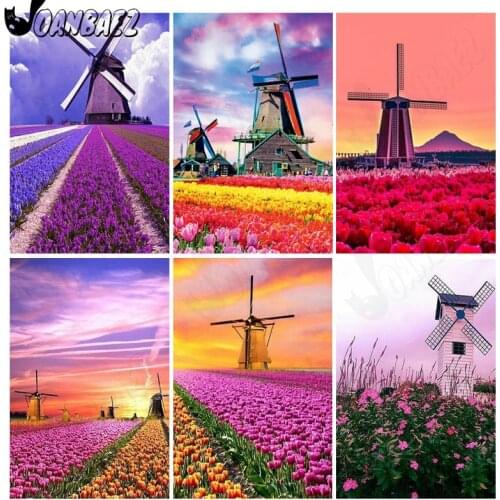 Lavender Diamond Painting Mosaic Kit Windmill 5D Diy Embroidery Manor Cross Stitch Square Rhinestone Wall Art Home Decoration