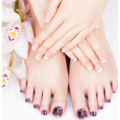 Full Toe Nail Sticker Purple Flash Rhinestones Self-adhesive Toe Nails Decals False Nail Design Manicure For Women Girls
