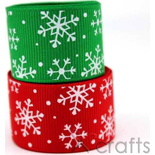 NEW 1"25MM Grosgrain Ribbon Printed Christmas Snowflake For DIY Gift Bows Embellishment
