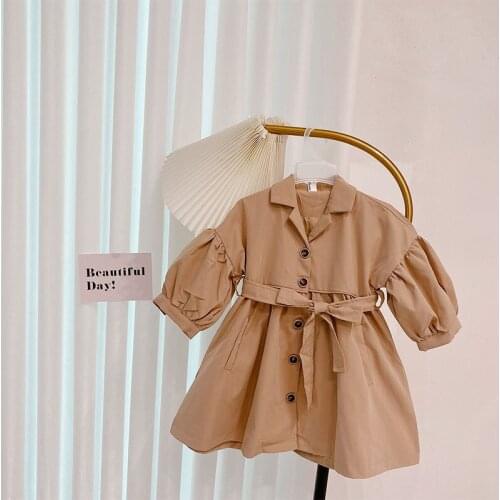 Autumn ChildrenS Lantern Sleeve Lapel Collar Trench Windbreaker Girls Long Style Outerwear Coats Kids Jackets Casaco Infantil